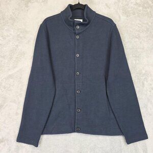 Billy Reid Sweater Mens Medium Blue Cotton Mock Neck Button Front Knit Cardigan